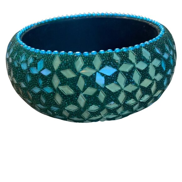 Mosaic Green & Turquoise Bangle Bracelet With Beaded Accents - Picture 2 of 4